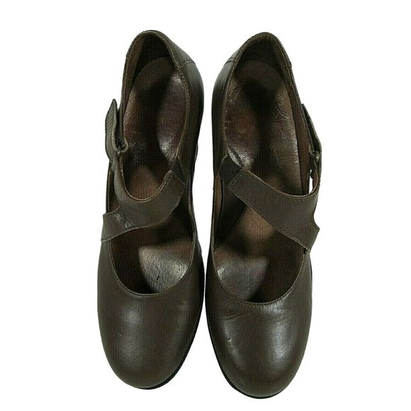 Sanita Matilda Mary Jane Clogs Brown Leather Womens Wedge Heel Ankle Strap Sz 5. - Picture 3 of 8